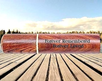 Rich Mahogany Cremation Scattering Tube  ENGRAVED: "Forever Remembered, Forever Loved" TSA Approved for Travel