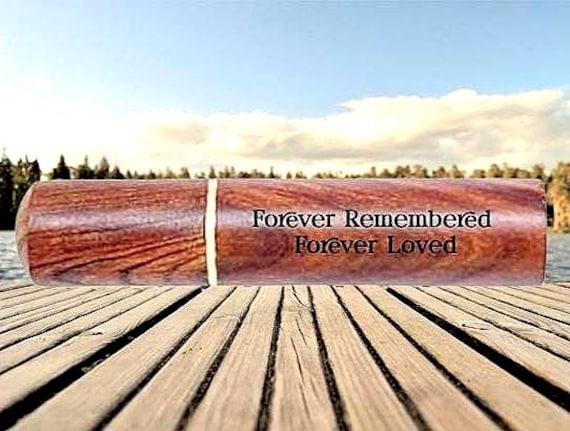 Rich Mahogany Cremation Scattering Tube  ENGRAVED: "Forever Remembered, Forever Loved" TSA Approved for Travel