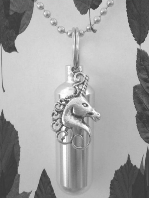 CREMATION URN on 24" Ball Chain Necklace with large UNICORN - Memorial Keepsake, Loss Of Loved One, Infant Loss Gift, Celebration of Life