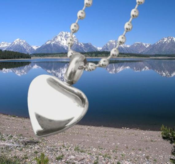 Stainless Steel Heart Cremation Urn Necklace, 24" Ball Chain