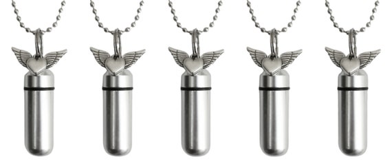Set of FIVE Silver Winged Heart CREMATION URN Necklaces - Memorial Necklace, Urn Jewelry, Ashes Jewelry, Urn For Human Ashes, Pet Urn