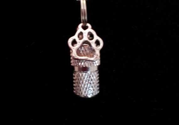 Mini Pet Cremation Urn on Ball-Chain Necklace with Silver Paw - Memorial Necklace, Urn Jewelry, Ashes Urn, Cat Urn, Dog Urn, Pet Urn