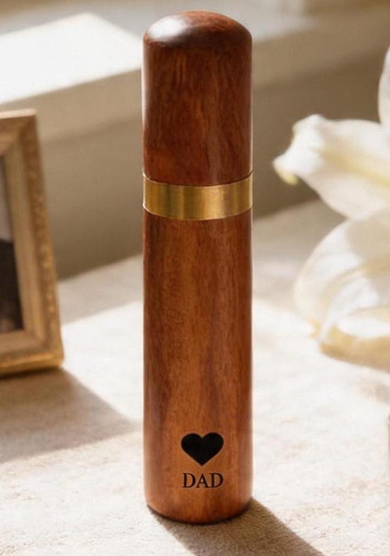 DAD - Engraved "Love Heart" Natural Rosewood Cremation Urn/Scattering Tube - Fits in Pocket/Purse, TSA Travel Compliant, Very Secure