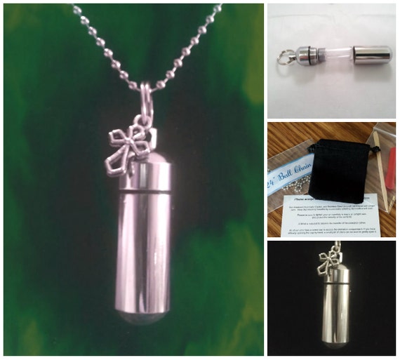COMPLETE SET -  Cremation Urn on 24" Necklace with Antique Cross and Fill Kit - Hand Assembled.... with Velvet Pouch and Fill Kit