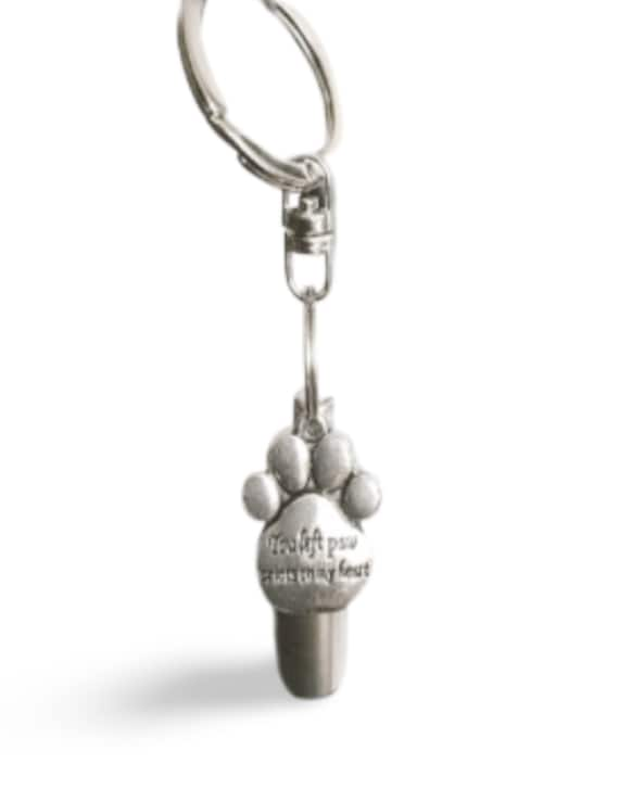 CREMATION URN Keepsake "You left paw prints on my heart" on Stainless Steel Swivel Keyring - Dog Urn, Puppy Urn, Memorial Urn, Ashes Urn