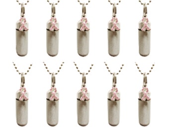 Set of 10 Brushed Silver CREMATION URN NECKLACES Breast Cancer Awareness w/Rhinestones, Ashes Necklace, Memorial Jewelry, Mourning Jewelry
