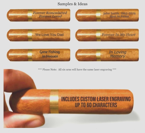 Set of Six PERSONALIZED Rosewood Cremation Urns / Scattering Tubes - Fits Pocket/Purse, Perfect for Travel, TSA Compliant, Custom Engraved