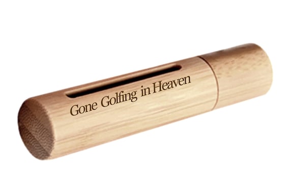 ENGRAVED "Gone Golfing in Heaven"  Sandalwood Urn/Scattering Tube w/Window, TSA Compliant