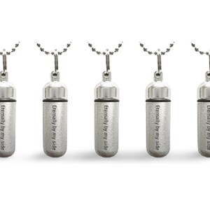 Set of 5 ENGRAVED Brushed Silver CREMATION URN Necklaces &quot;Eternally by my side&quot; - Urn Keepsake, Ashes, Necklace, Pet Urn, Mourning Jewelry