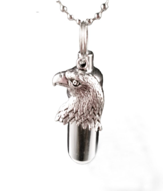 Silver CREMATION URN Necklace with Patriotic Bald EAGLE - Memorial Jewelry, Keepsake Urn, Pet Urn, Mourning Keepsake, Personalized Urn