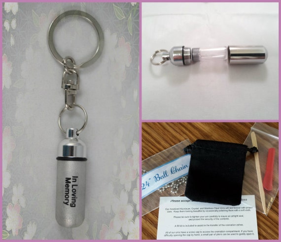 Engraved "In Loving Memory"  Cremation Urn Swivel Keychain with Velvet Pouch and Fill Kit, CHild Urn, Pet Urn, Ashes Keepsake, Personalized