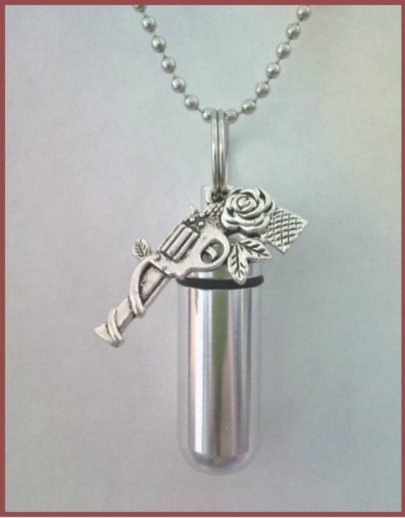COMPLETE SET - Cremation Urn on 24" Necklace - with Rose Gun -  Hand Assembled....w/Velvet Pouch and Fill Kit