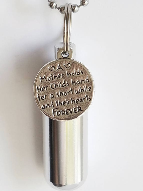 Personal CREMATION URN NECKLACE with Engraved 2-Sided Mother/Child Charm - with Velvet Pouch, 24" Steel Ball Chain, Fill Kit
