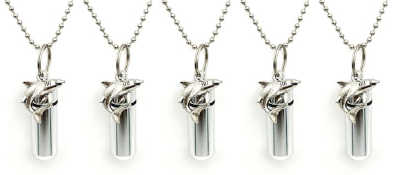 Set of FIVE Silver Shark Cremation Urn Necklaces - Remembrance Jewelry