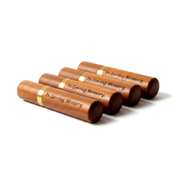 Set of FOUR Engraved "In Loving Memory" Natural Rosewood Cremation Urn / Scattering Tubes - TSA Compliant for Travel