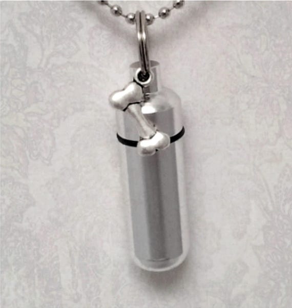 DOG BONE Cremation Urn on 24" Steel Necklace - Memorial Keepsake, Custom Engraving Available!