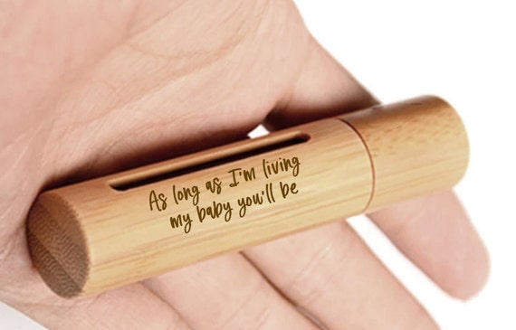 ENGRAVED "As long as I'm living, my baby you'll be" Sandalwood Cremation Urn / Scattering Tube w/Window, Fits Pocket or Purse, TSA Compliant