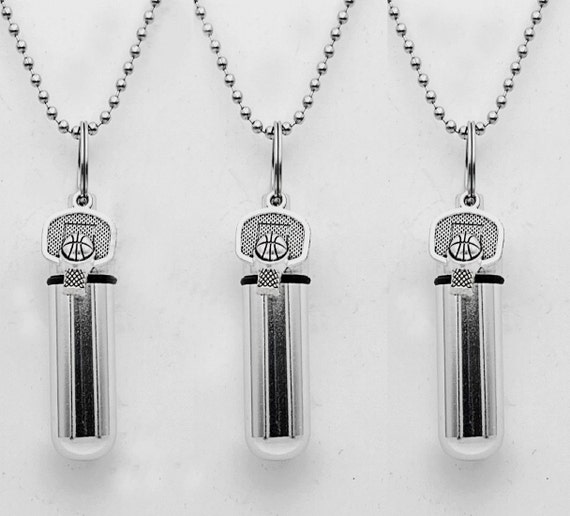 Set of Three Cremation Urn Necklace Keepsakes with Basketball Charm - Memorial Jewelry, Ashes Necklace, Child Urn, Personalized Urn