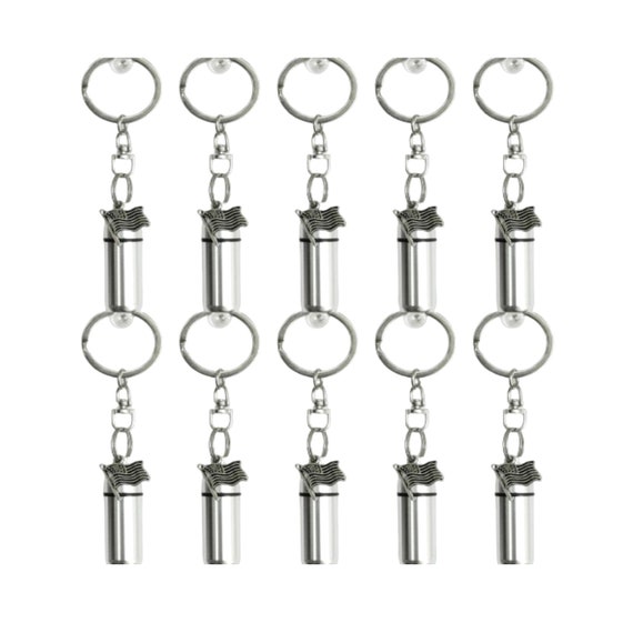 TEN Silver American Flag CREMATION URNS on Stainless Steel Swivel Keychains, Memorial Jewelry, Cremation Jewelry,  Memorial Keychains