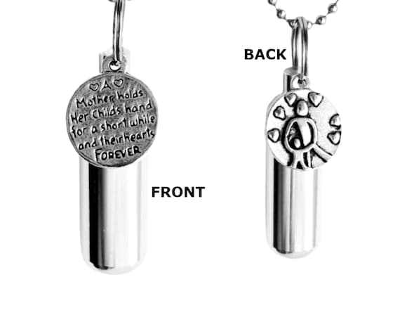 One Personal CREMATION URN NECKLACE with 2-sided "Mother & Child" Charm - Includes Velvet Pouch, 24" Steel Ball Chain, Fill Kit