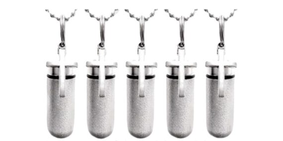 Set of FIVE Brushed Simple Crosses CREMATION URN Necklaces - Memorial Jewelry,  Engraving Available!