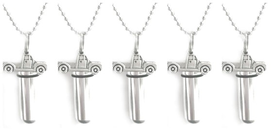 Set of FIVE Cremation Urn Necklaces with Silver Pickup Trucks - Ashes Jewelry, Urn Necklace, Memorial keepsake, Urn For Human Ashes, Pet Urn