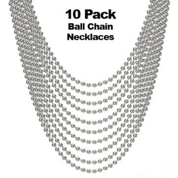 Ten Pack of Steel Ball Chain Necklaces with Steel Connectors in Velvet Gift Pouch