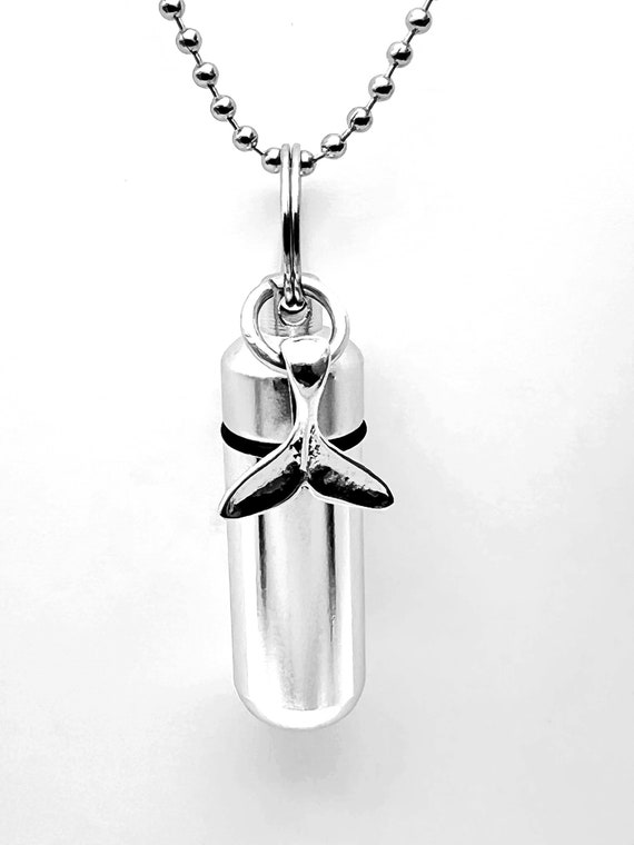 WHALE TAIL Cremation Urns on 24" Steel Ball Chain Necklaces - Symbol of Strength & Power -  Hand Assembled with Velvet Pouches and Fill Kit