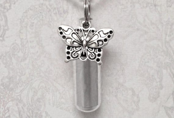 Silver Cremation Urn Keepsake: Butterfly Charm, Engraving Available