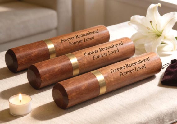 Three ENGRAVED "Forever Remembered Forever Loved" Cremation Urns/Scattering Tubes, Fits in Pocket, TSA Compliant
