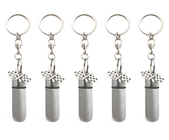 Set of Five PERSONALIZED Brushed Silver  Racing Flag CREMATION URNS on Stainless Steel Swivel Keychains - Ashes Jewelry, Urn Keepsake