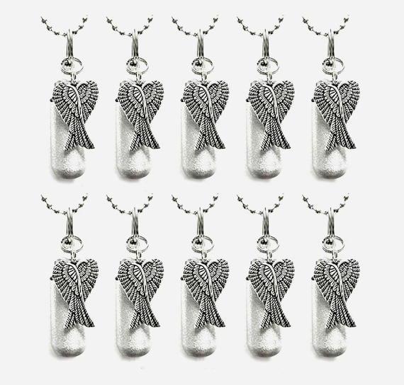 Beautiful Set of TEN Brushed Silver Angel Wings CREMATION URN Necklaces - Personalized Urn, Child Urn, Mourning, Miscarriage, Minimalist Urn