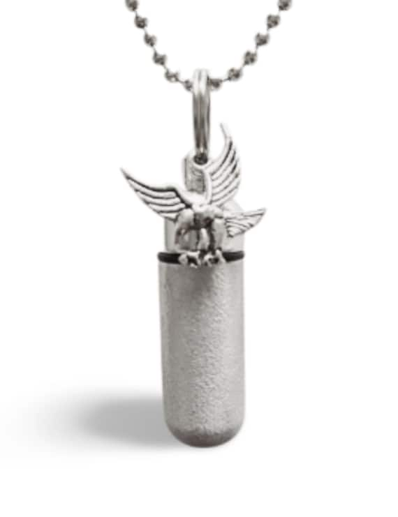 Hand-Brushed Silver 2-tone Soaring Eagle Cremation Urn Necklace - Custom Engravable, Memorial Keepsake, Ashes Jewelry, Custom Engravable