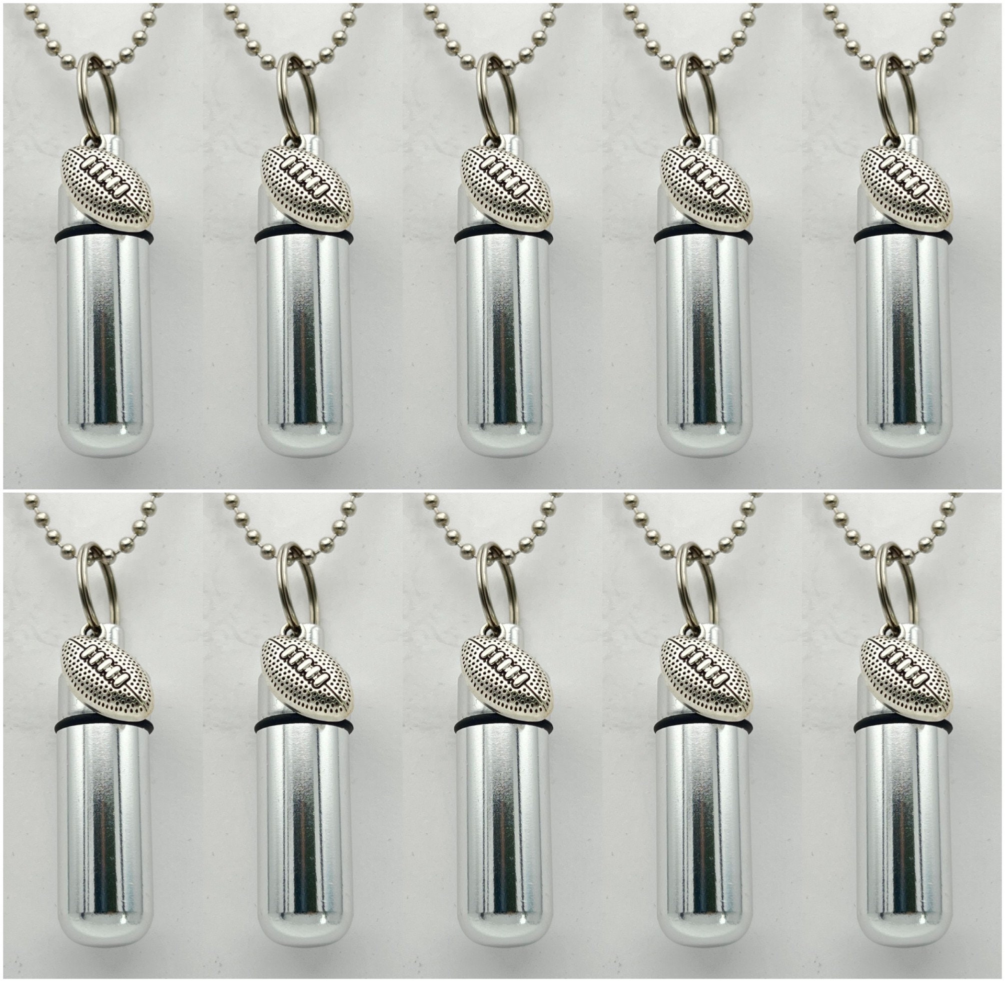 Set of TEN Football CREMATION URNS on 24 Steel Ball Chain