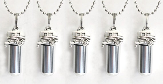 Set Of FIVE Polished Silver Camper/RV/Trailer Cremation Urn Necklaces - Memorial Jewelry, Ashes Necklace, Urn For Human Ashes, Pet Urn