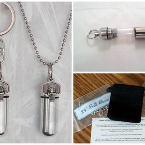 Basketball  2pc. Special Set - Cremation Urn Necklace & Keychain Urn with Velvet Pouches and Fill Kit - Urn for Men, Loss of Loved One.