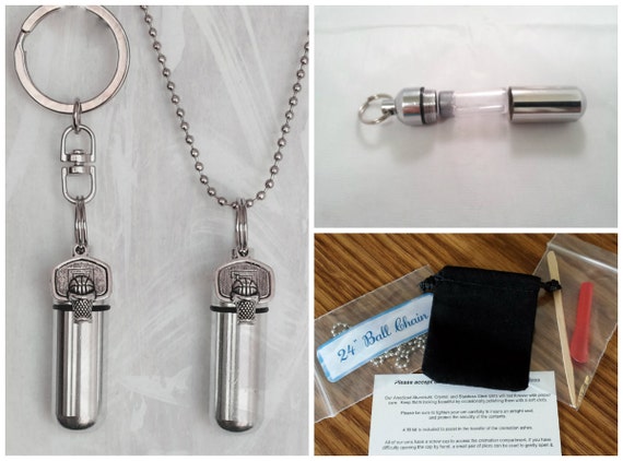 Basketball  2pc. Special Set - Cremation Urn Necklace & Keychain Urn with Velvet Pouches