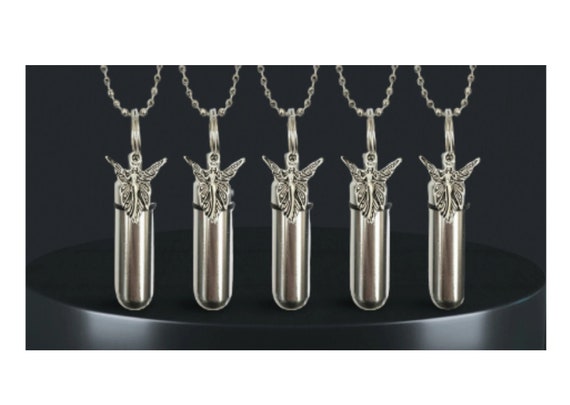 Set of FIVE Silver CREMATION URN Necklaces with Silver Fairy Angels - Memorial Jewelry, Urn For Human Ashes, Urn Jewelry, Angel Urn, Pet Urn