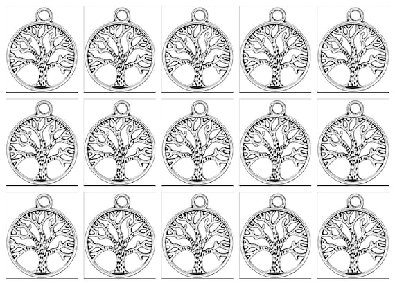 Set of 15 Antique Silver Celtic TREE OF LIFE Charms with Black Velvet Pouch