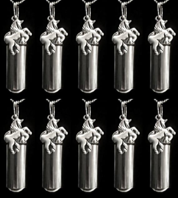 TEN Silver CREMATION URN Necklaces with Unicorn - Memorial Jewelry, Ash Keepsake, Loss of Loved One, Urn For Human Ashes, Personalized Urn
