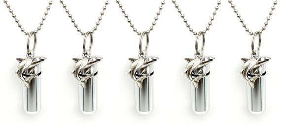 Set of FIVE Silver Shark Cremation Urn Necklaces -  Ashes Keepsake, Urn Necklace, Remembrance Jewelry, Urn For Human Ashes, Pet Urn