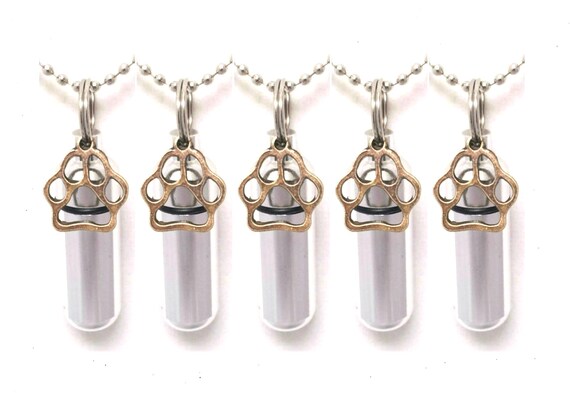 Set of Five CREMATION URN NECKLACES With 5 Gold Pet Paws - Pet Loss, Pet Ashes, Pet Urn, Memorial Jewelry, Ashes Necklace, Personalized Urn