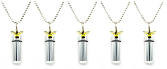 Beautiful Set of FIVE Cremation Urn Necklaces with Colorful Queen Bee - Memorial Jewelry, Ashes Urn, Personalized Jewelry