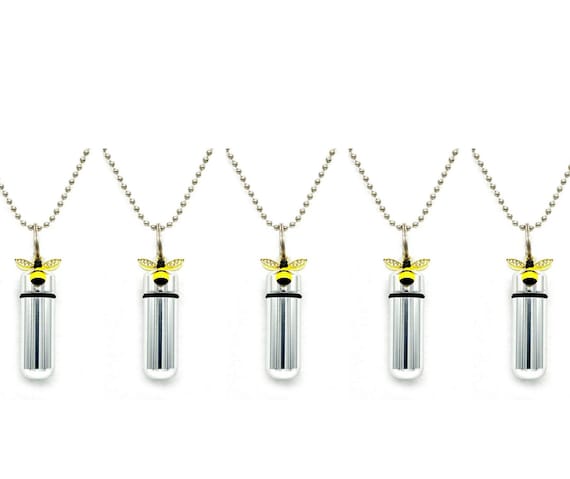 Beautiful Set of FIVE Cremation Urn Necklaces with Colorful Queen Bee - Memorial Jewelry, Ashes Urn, Personalized Jewelry
