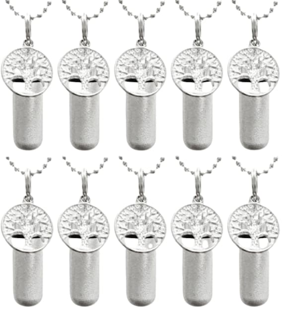 Family Set of 10 Brushed Silver Tree-Of-Life CREMATION URN Necklaces, Memorial Jewelry, Urn Jewelry, Personalized Urn, Mourning Jewelry