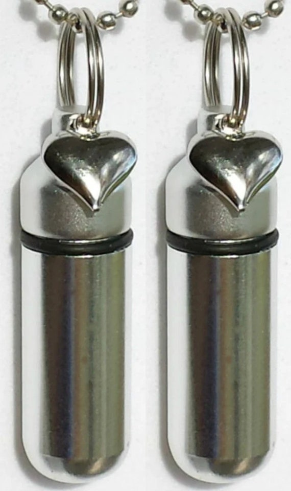 TWO Silver Heart Anointing Oil Holders with Velvet Pouches, 24" Ball Chains - Baptism, Communion, Healing, Prayers
