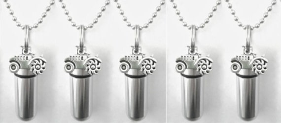 Set of FIVE Cremation Urn Necklaces with Farm Tractor - Urn Keepsake, Ashes Necklace, Mourning Jewelry, Urn For Human Ashes, Pet Urn