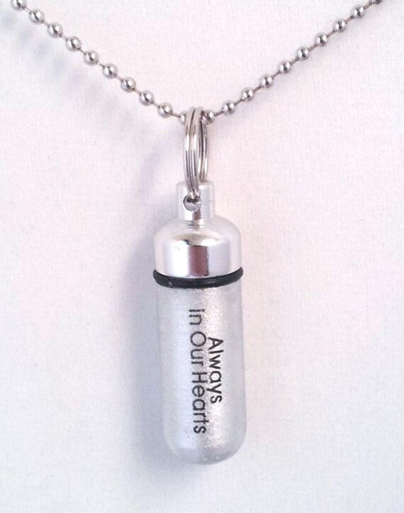 Engraved  "Always In Our Hearts"- Cremation Urn Necklace - Memorial Jewelry