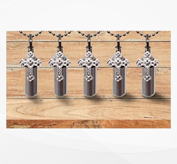 FIVE Cremation Urn Necklaces with Silver Filigree Crosses - Memorial Jewelry