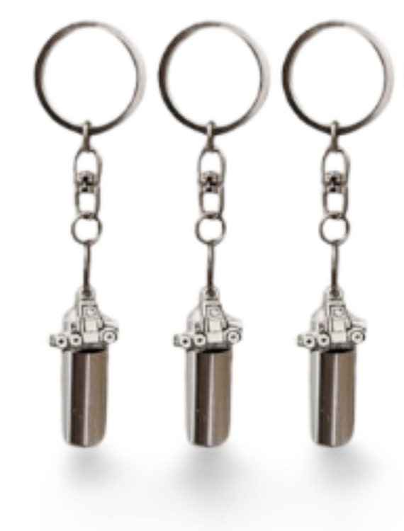 Set of THREE Cremation Urns on Swivel Steel Keychains with 18-Wheeler / Semi-Trucks - Memorial Jewelry, Cremation Keepsake, Personalized Urn